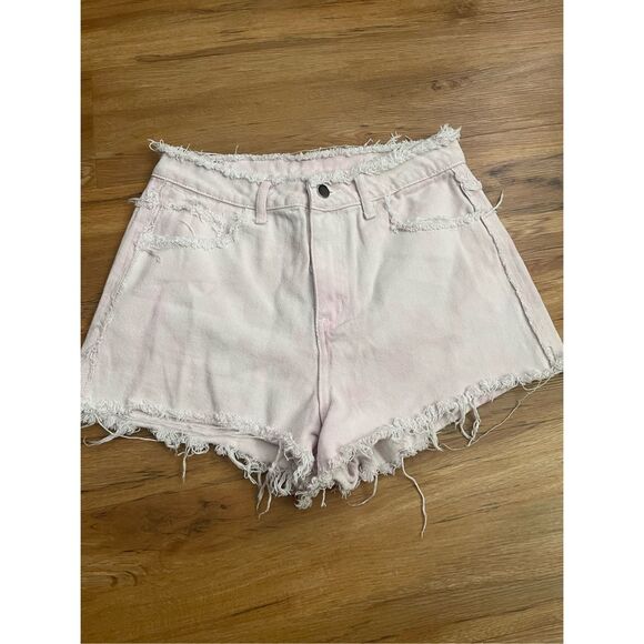 Shein Medium Womens Pink and White Distressed Jean Shorts - Picture 1 of 3